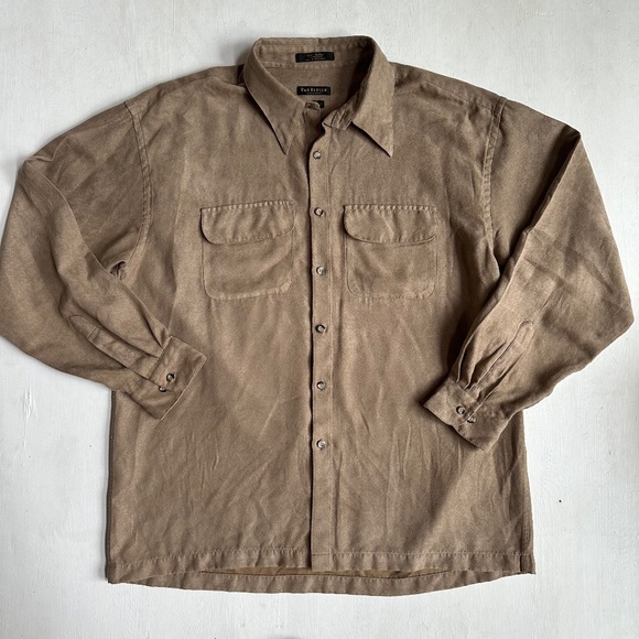 Vintage Brown Button-Down Tassel Suede Long Sleeve Shirt Top main image 0